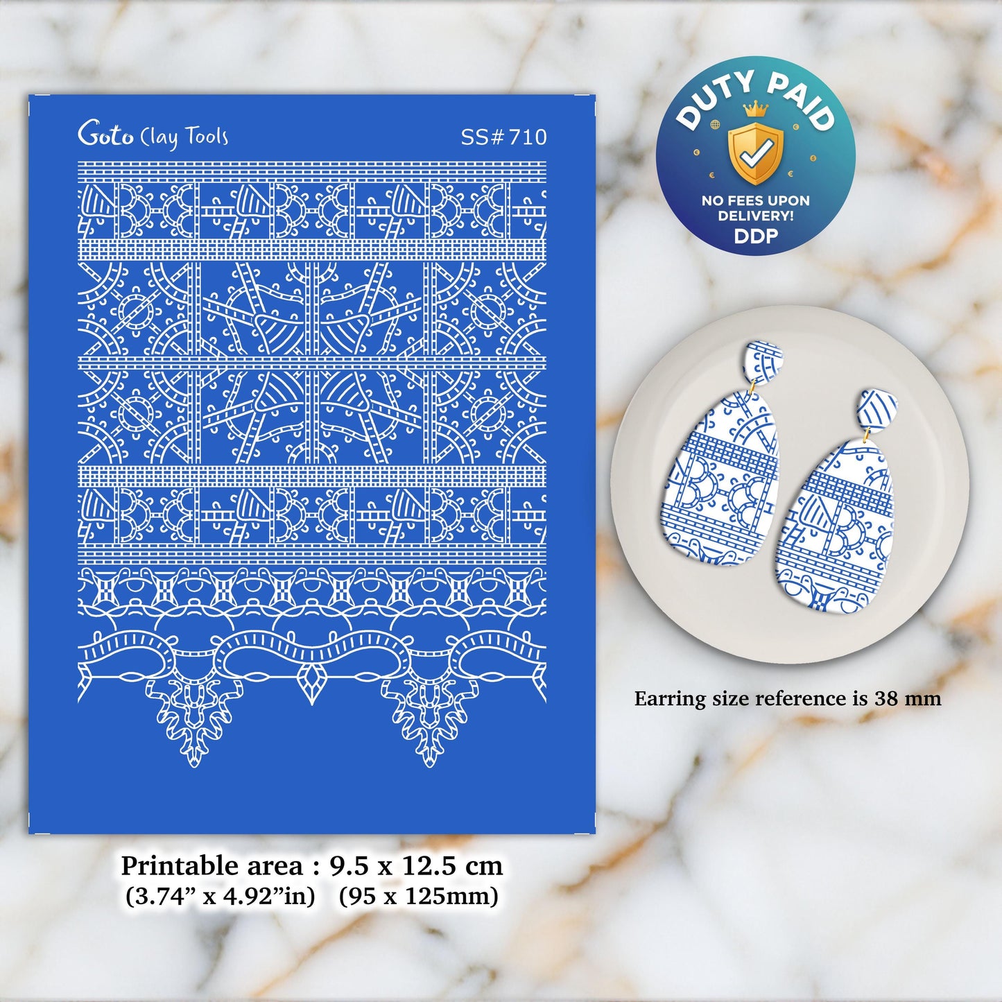 Crochet Lace Silkscreen for Polymer Clay Earrings: Clay Stencil SS#710