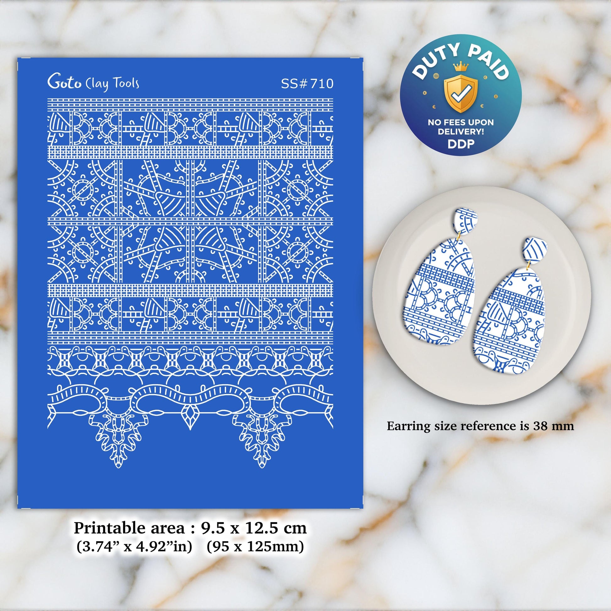 Crochet Lace Silkscreen for Polymer Clay Earrings: Clay Stencil SS#710