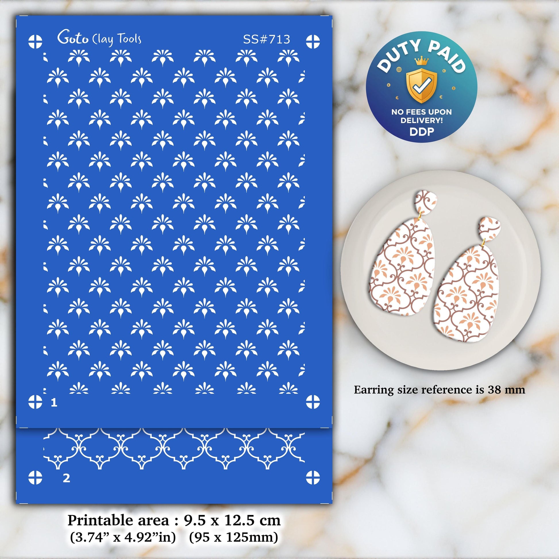 Ornamental Silkscreen for Polymer Clay Earrings: 2-Layer Stencil (9.5x12.5cm) SS#713
