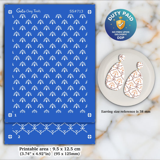 Ornamental Silkscreen for Polymer Clay Earrings: 2-Layer Stencil (9.5x12.5cm) SS#713