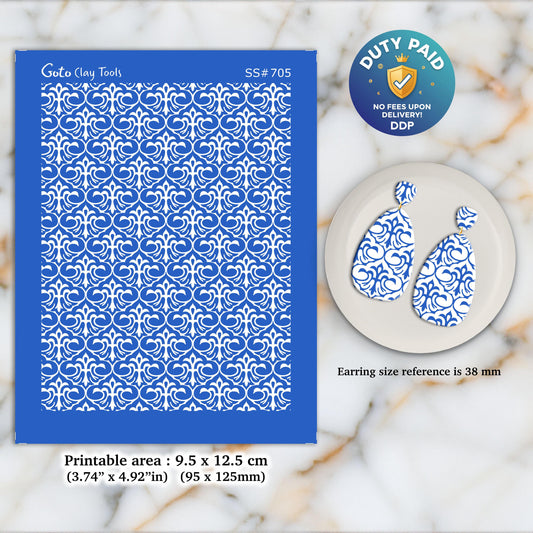 Ornamental Silkscreen for Polymer Clay Earrings: Clay Stencil SS#705
