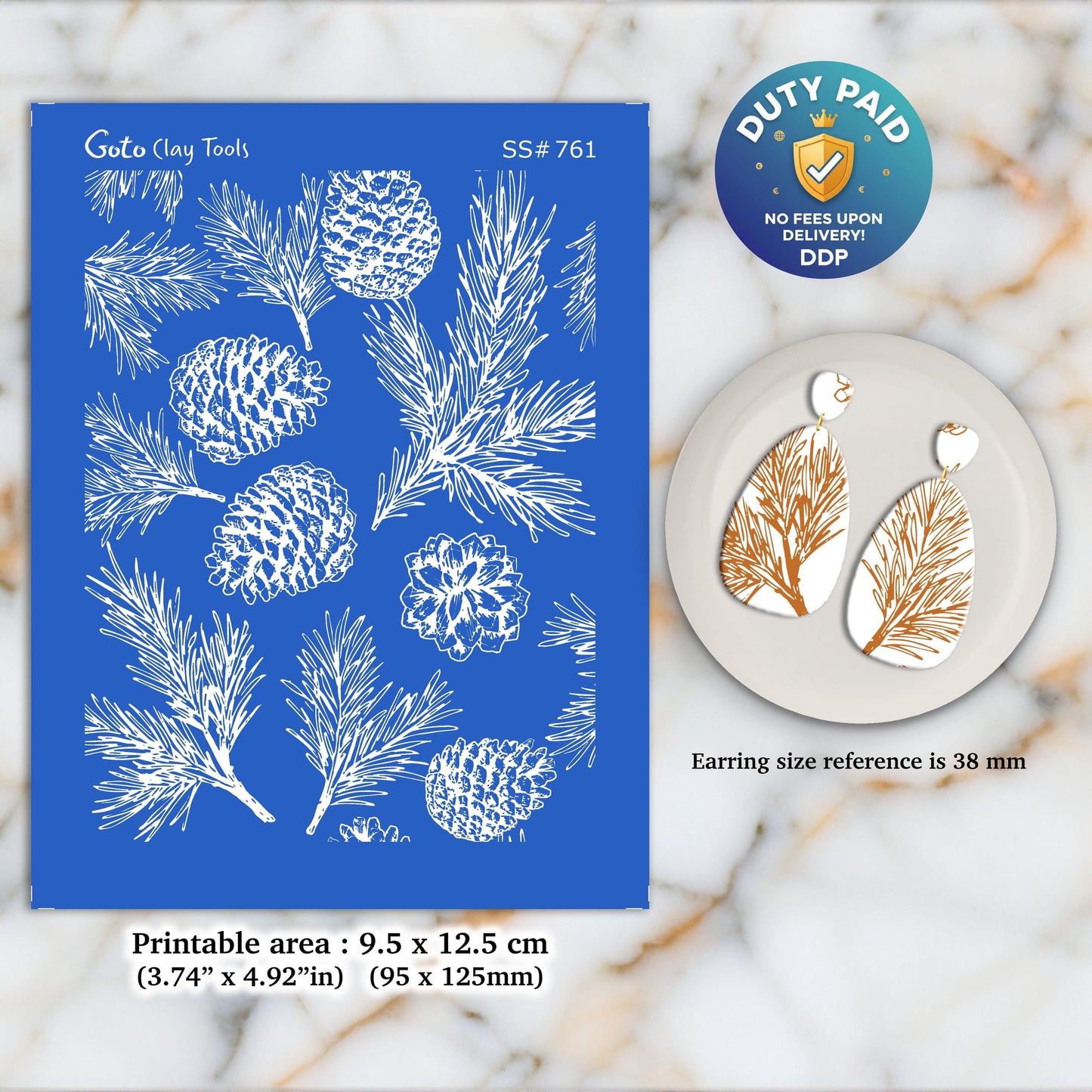 Pine Cone Christmas Silkscreen for Polymer Clay Earring making, Clay Stencils, Clay Earring Silkscreen, Polymer Clay Supplies SS#761