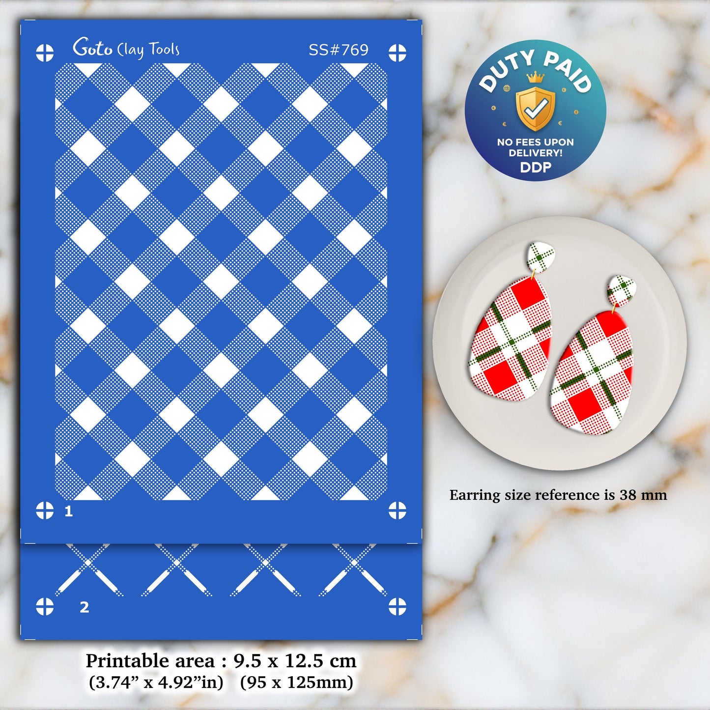 Plaid Christmas Silkscreen for Polymer Clay Earrings: 2-Layer Stencil SS#769