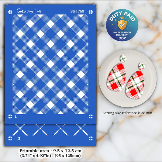 2 Layer Plaid Christmas Silkscreen for Polymer Clay Earring making, Clay Stencils, Clay Earring Silkscreen, Polymer Clay Supplies SS#769