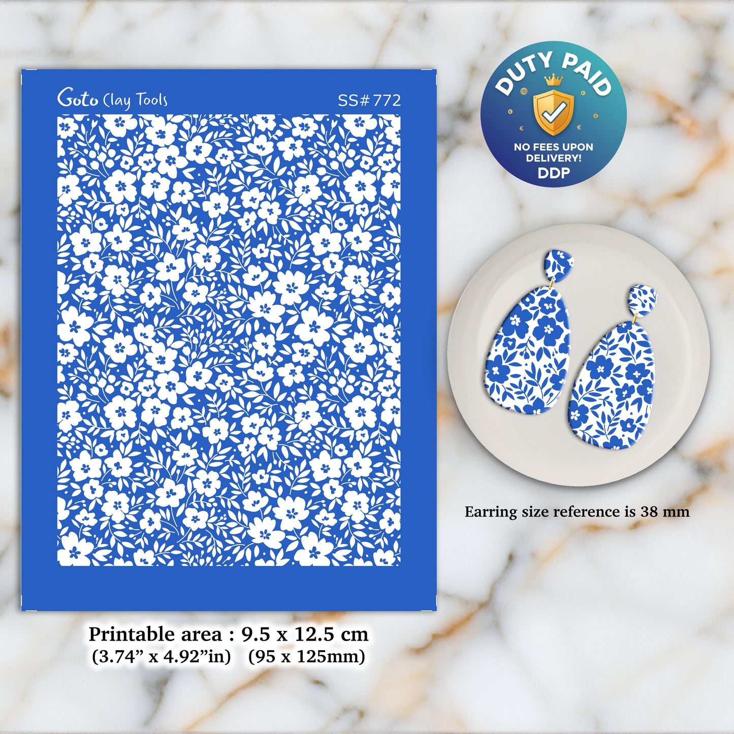 Ditsy Floral Silkscreen for Polymer Clay Earrings: 3.74" x 4.92" SS#772