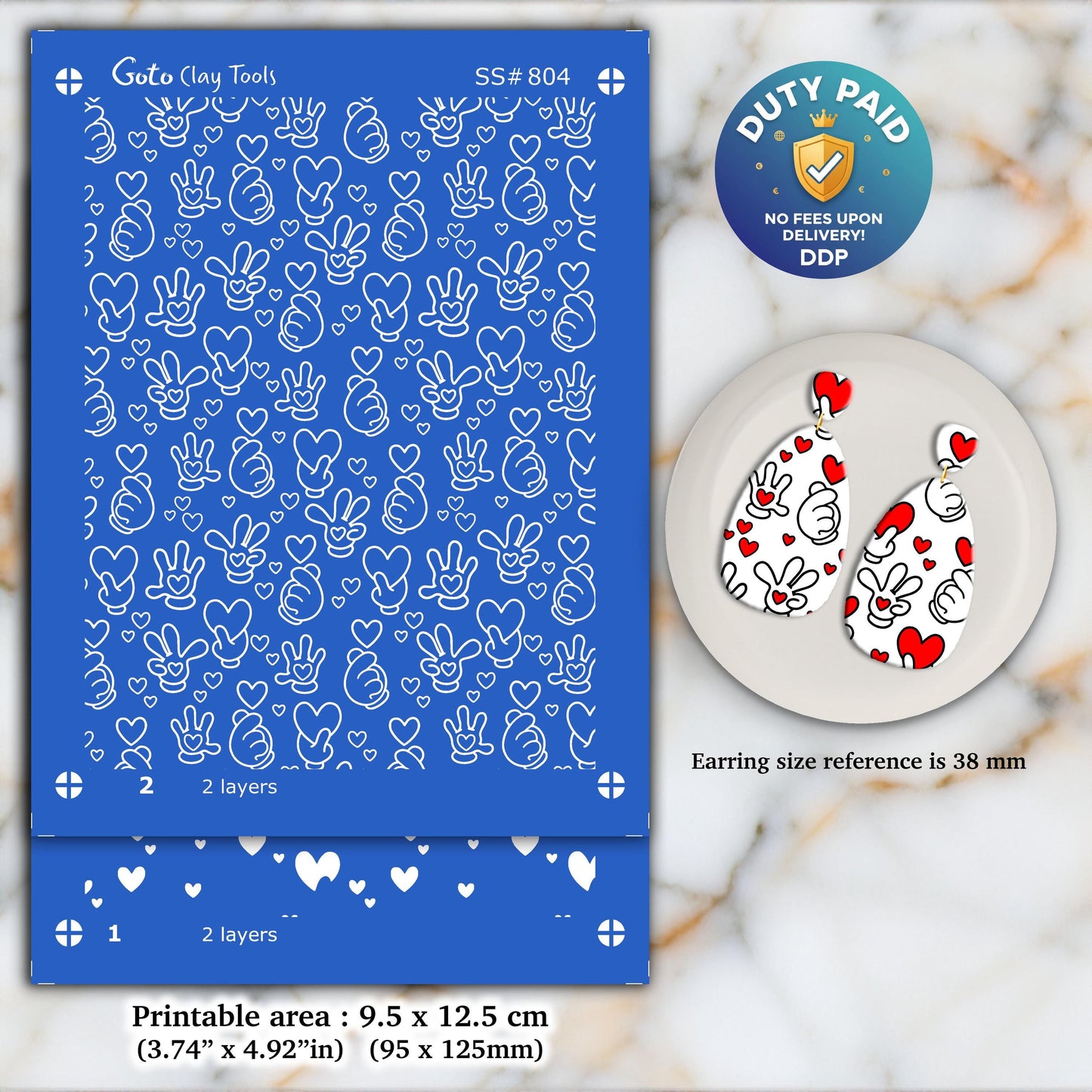 Mickey Valentine Silkscreen for Polymer Clay Earrings: 2-Layer Stencil SS#804