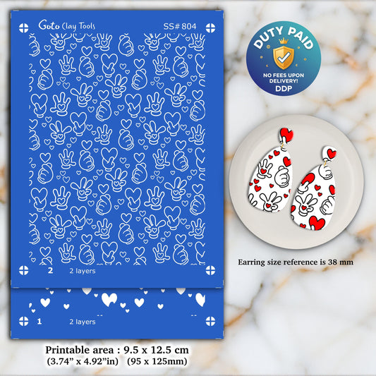 Mickey Valentine Silkscreen for Polymer Clay Earrings: 2-Layer Stencil SS#804