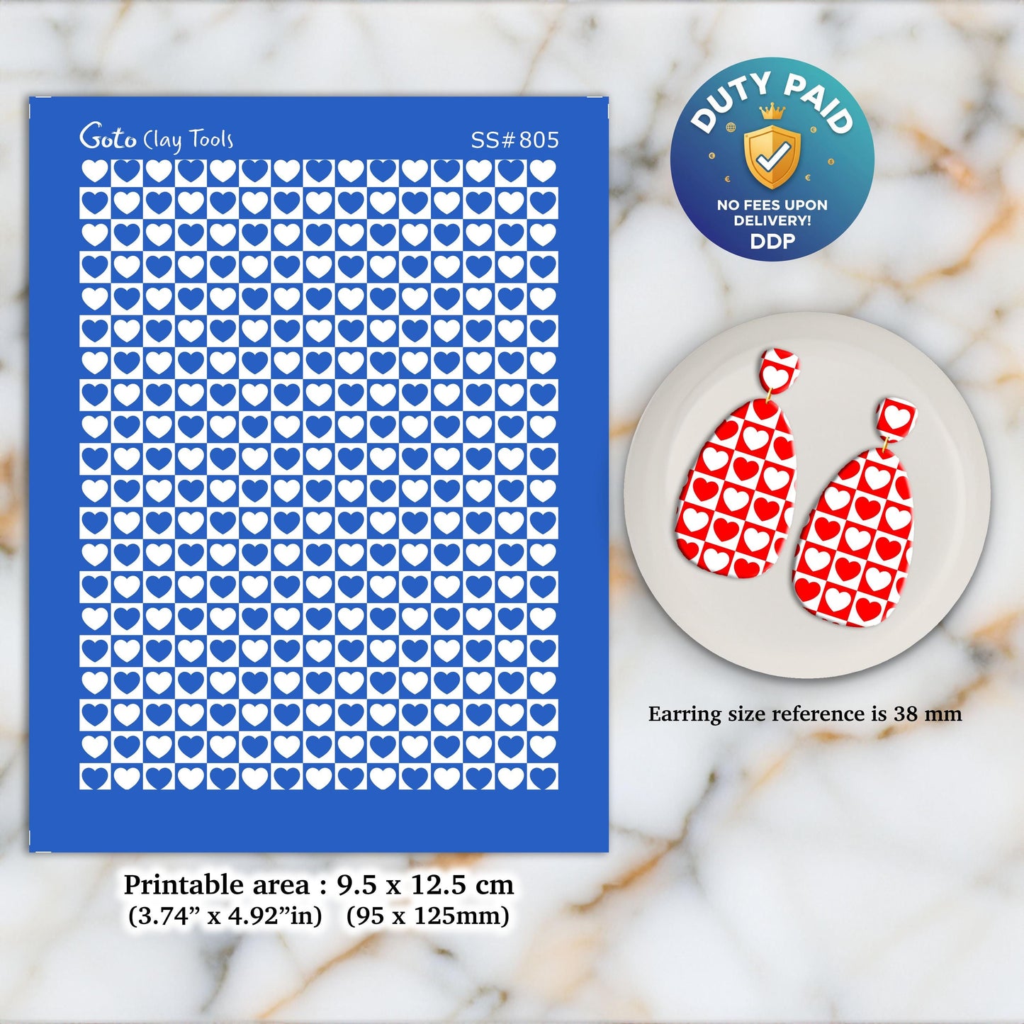 Heart Checkered Silkscreen for Polymer Clay Earring making, Clay Stencils, Clay Earring Silkscreen, Polymer Clay Supplies SS#805