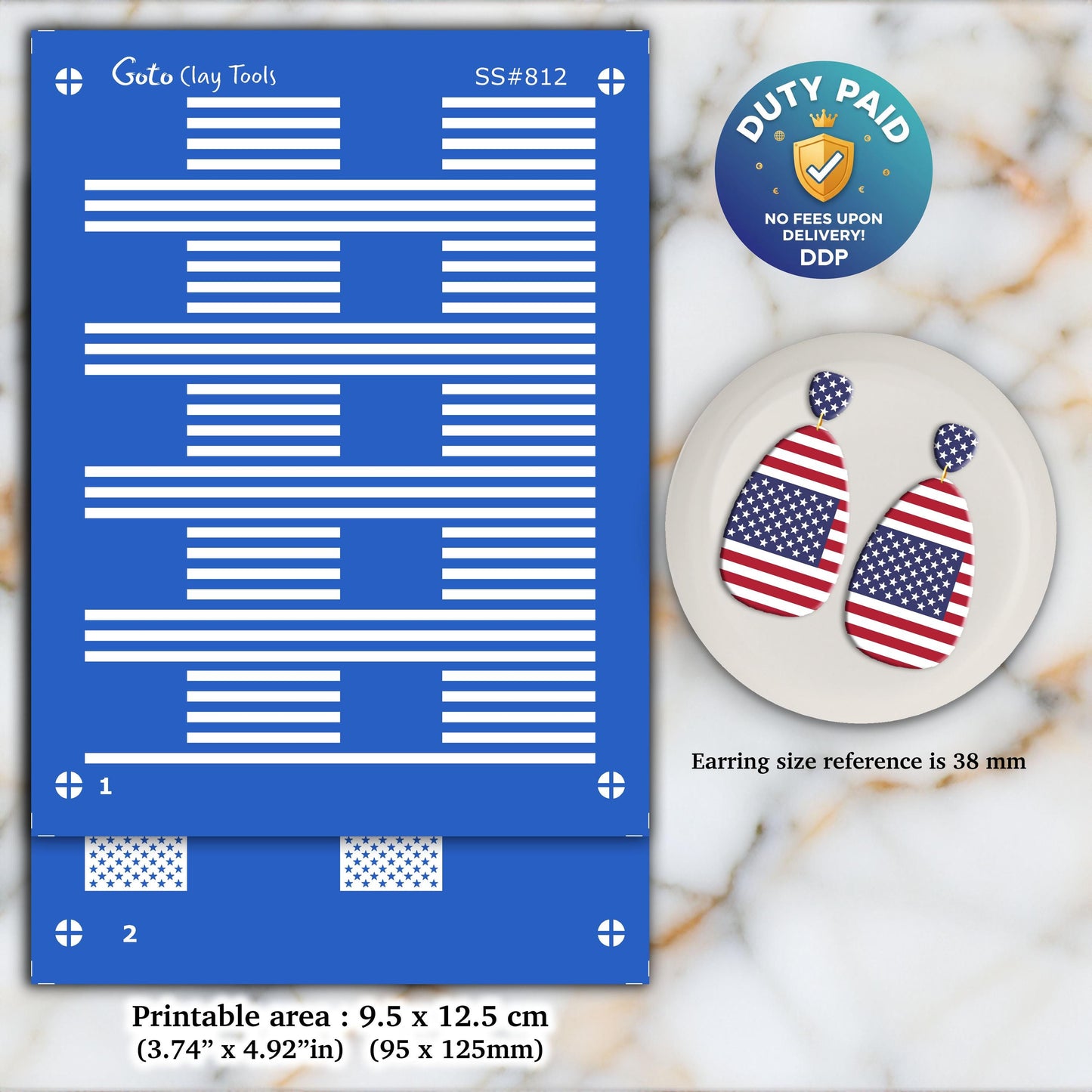 2 Layer American Flag Silkscreens for Polymer clay jewellery SS#812