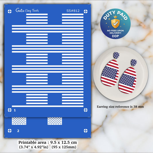 2 Layer American Flag Silkscreens for Polymer clay jewellery SS#812