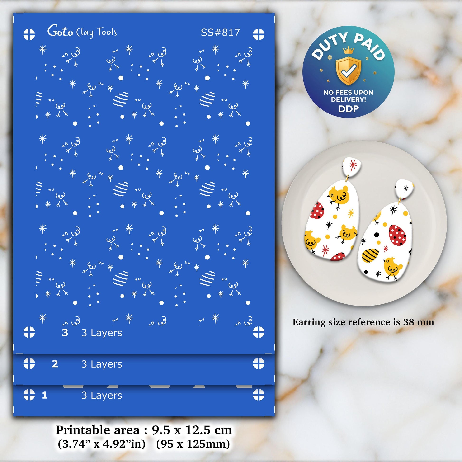 Chick Silkscreen for Polymer Clay Earrings: 3-Layer Easter Design SS#817