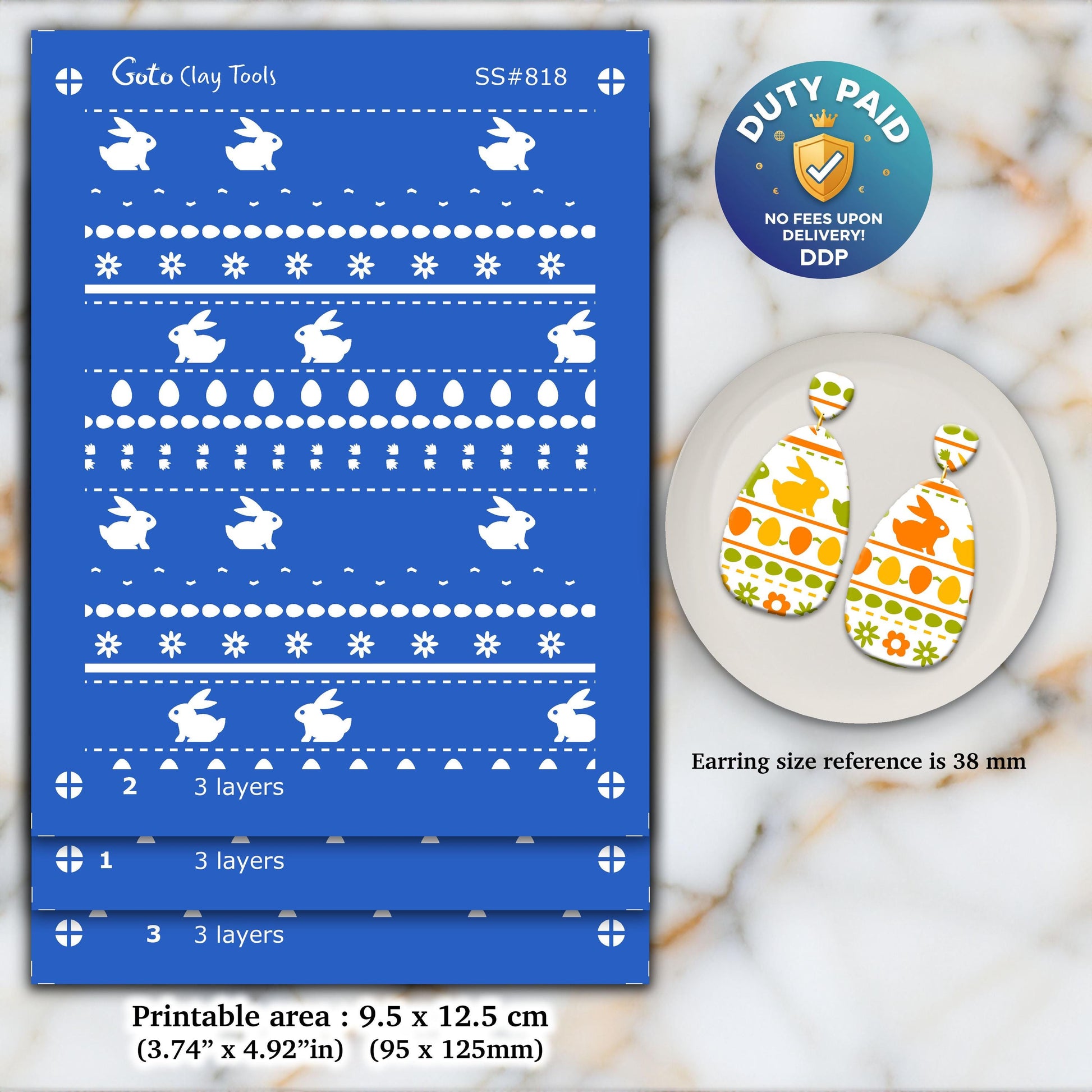 Easter Rabbit Silkscreen: Polymer Clay Earring Stencil (3.74x4.92" Printable Area) SS#818