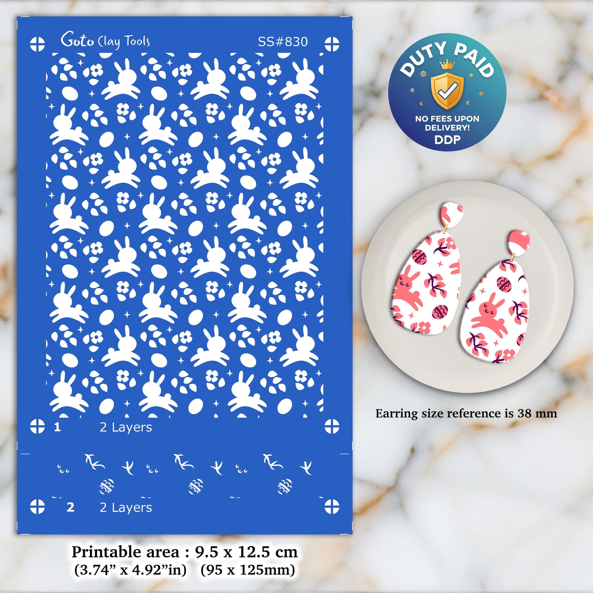 Bunny Silkscreen for Polymer Clay Earrings: 2-Layer Easter Design SS#830