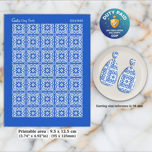 Tile Silkscreen for Polymer Clay Earring making, Clay Stencils, Clay Earring Silkscreen, Polymer Clay Supplies SS#840