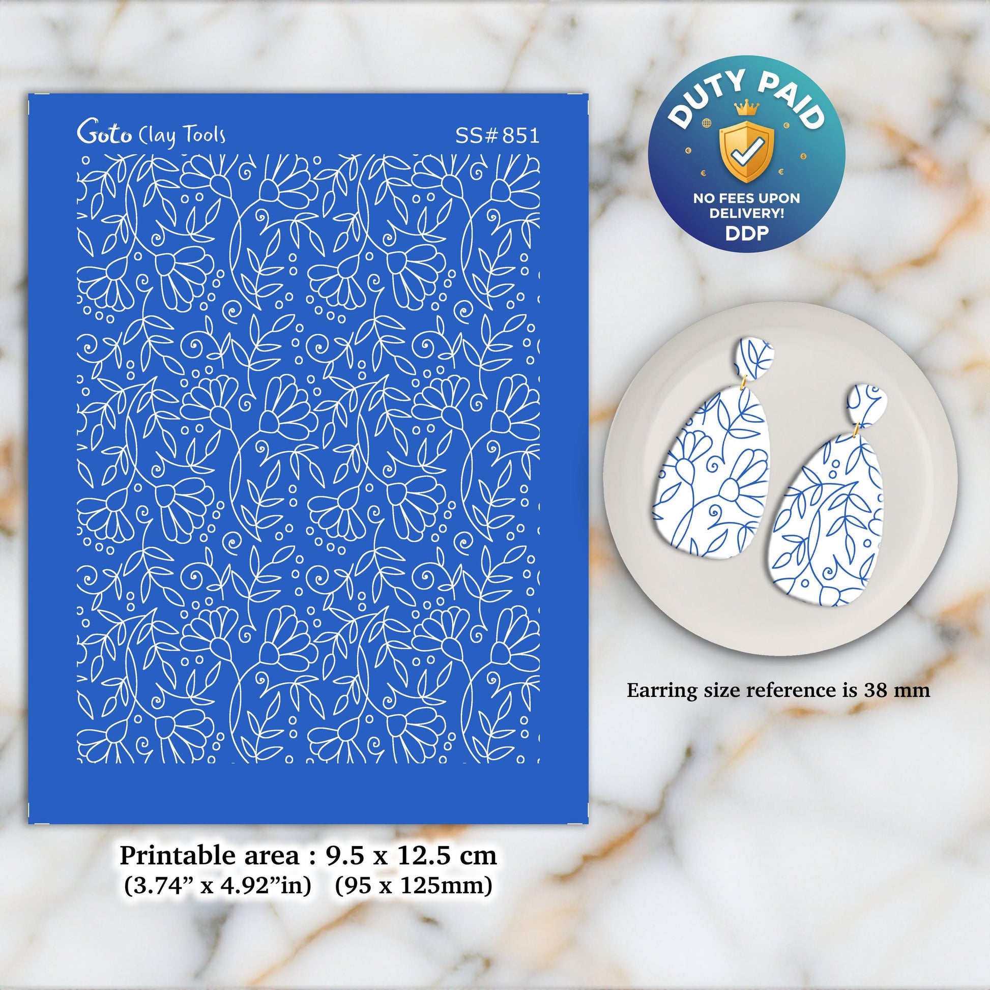 Floral Silkscreen for Polymer Clay Earrings: Jewelry Making Stencil SS#851