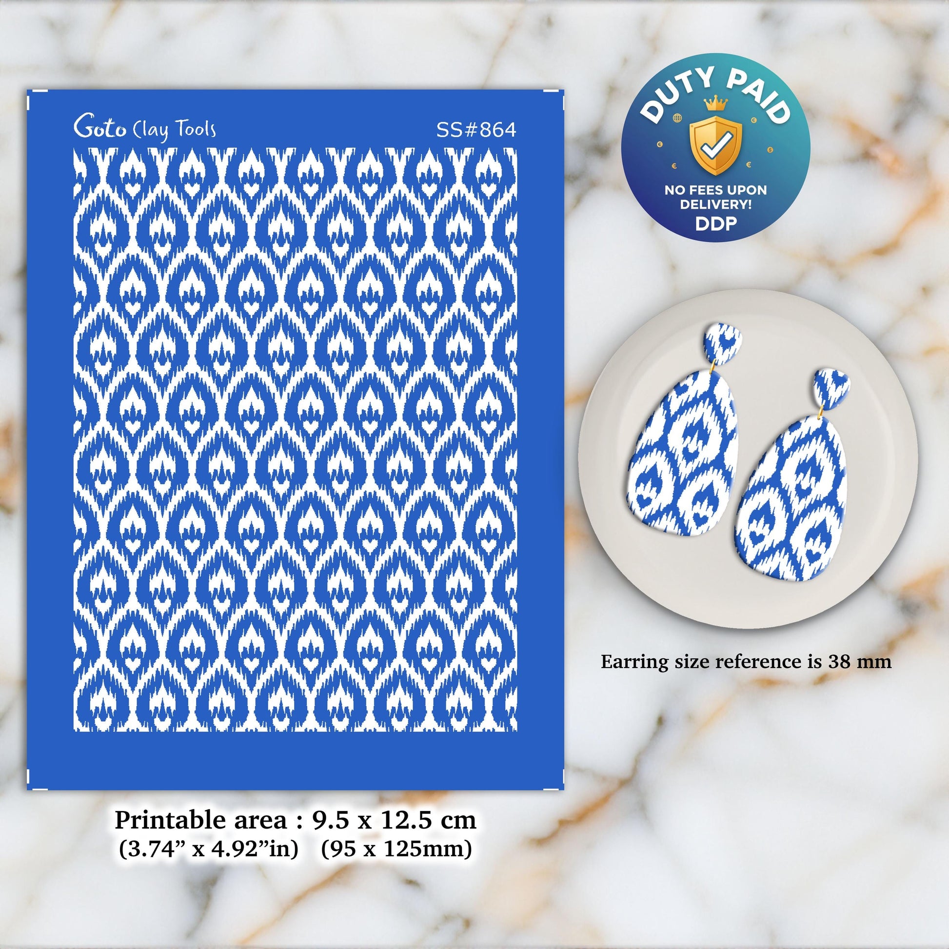 Ikat Silkscreen for Polymer Clay Earrings: Stencil for Jewelry Making SS#864