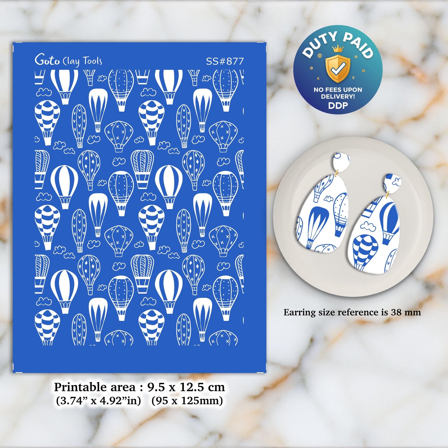 Doodle Air balloons Silkscreen for Polymer Clay Earring making, Clay Stencils, Clay Earring Silkscreen, Polymer Clay Supplies SS#877