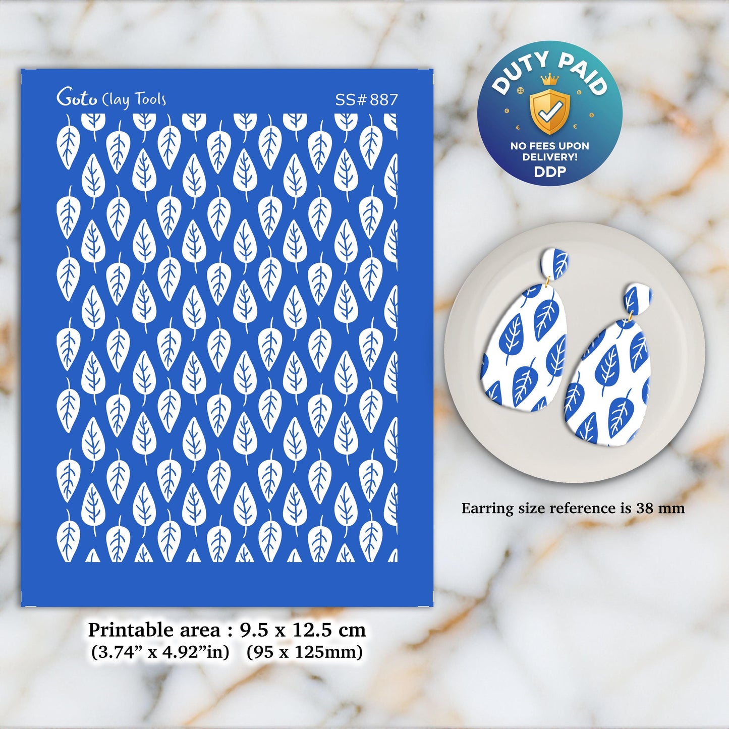 Leaf Silkscreen for Polymer Clay Earrings: Stencil for Jewelry Making SS#887