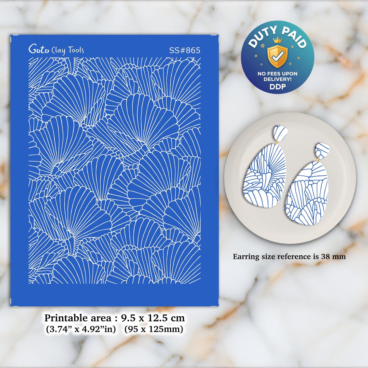 Scallop Silkscreen for Polymer Clay Earrings: Clay Stencil (3.74x4.92" Printable Area) SS#865