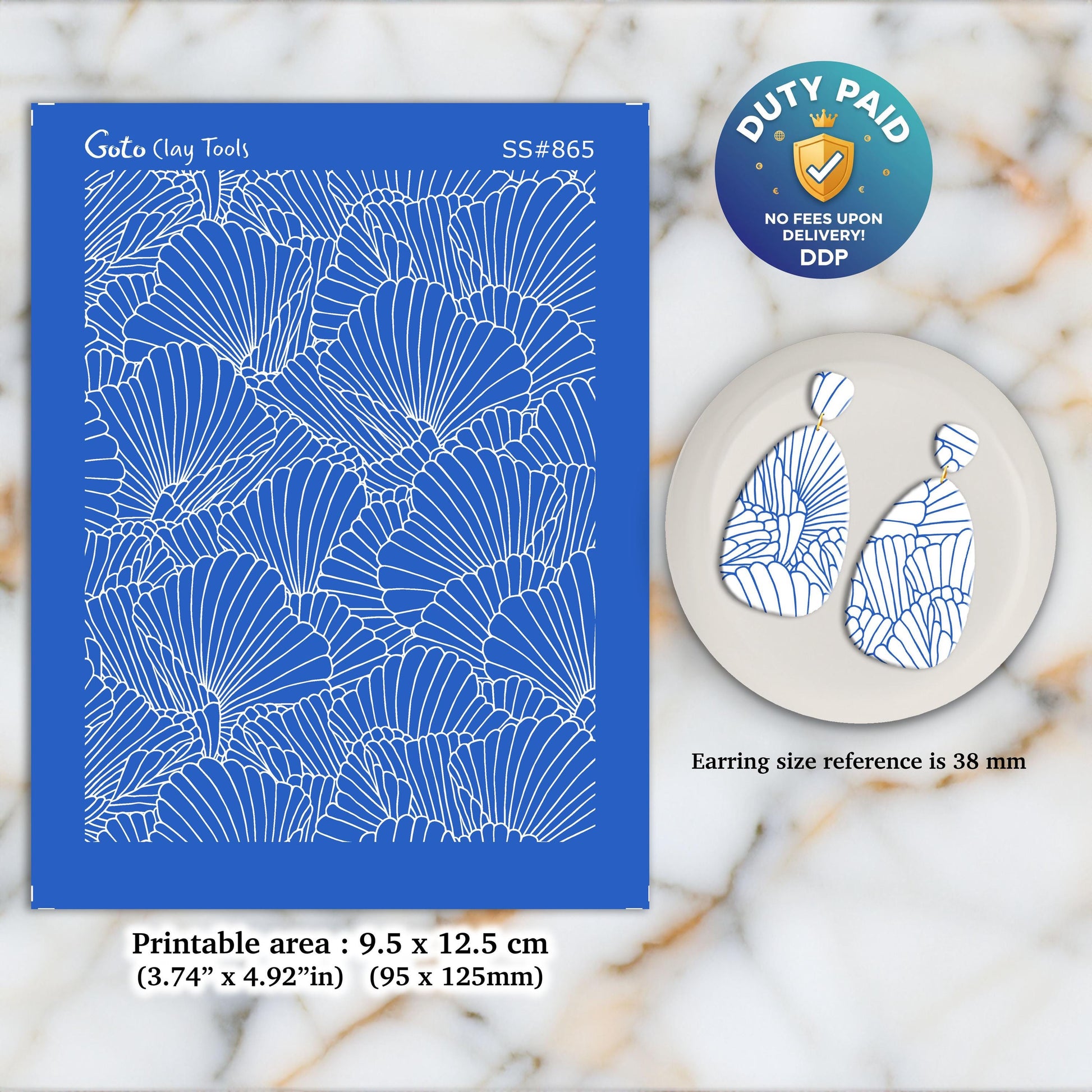 Scallop Silkscreen for Polymer Clay Earrings: Clay Stencil (3.74x4.92" Printable Area) SS#865