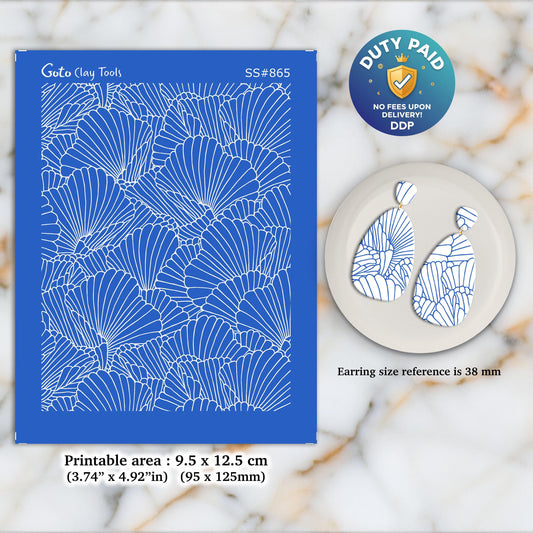 Scallop Silkscreen for Polymer Clay Earrings: Clay Stencil (3.74x4.92" Printable Area) SS#865