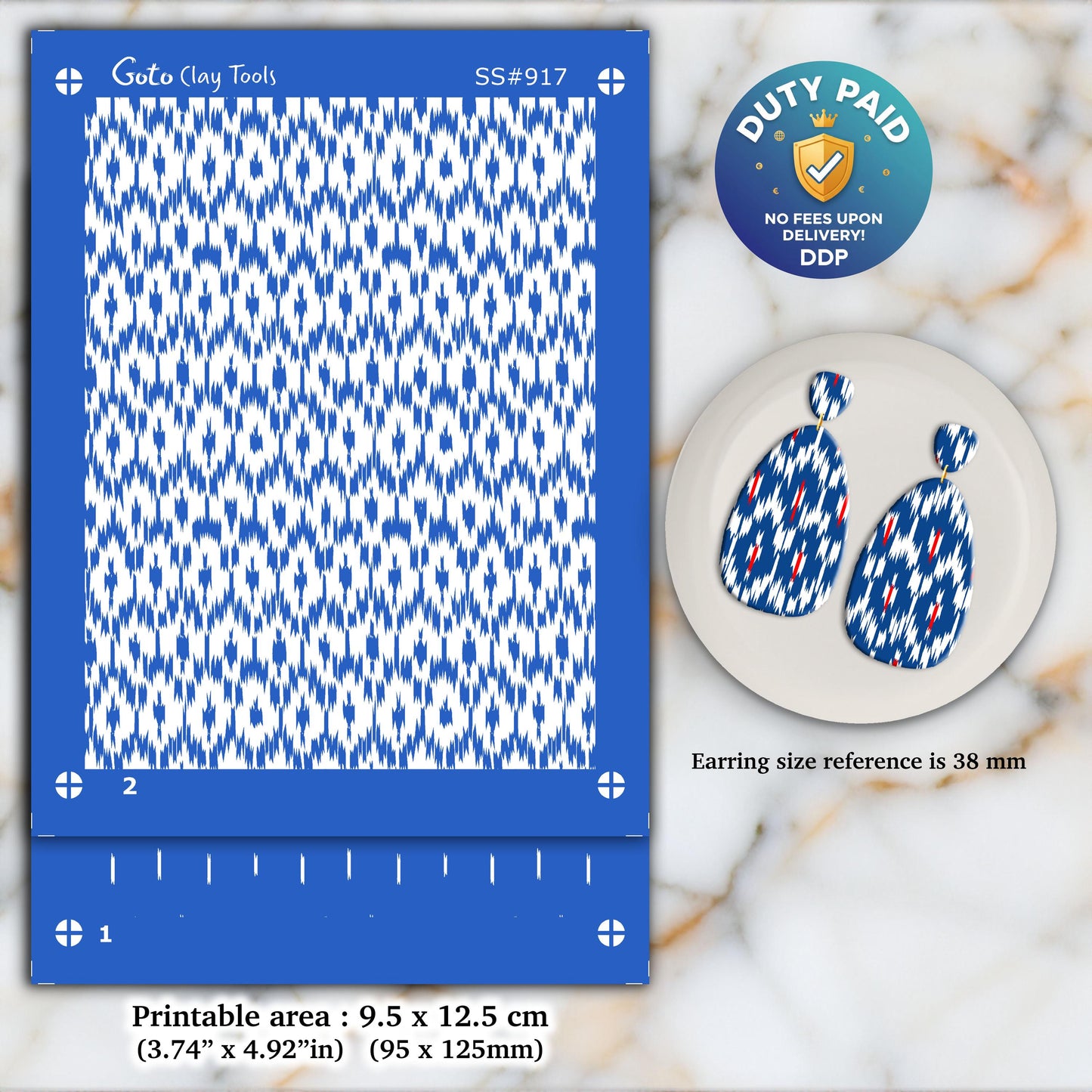 Ikat Silkscreen for Polymer Clay Earrings: Indian Style Stencil SS#917