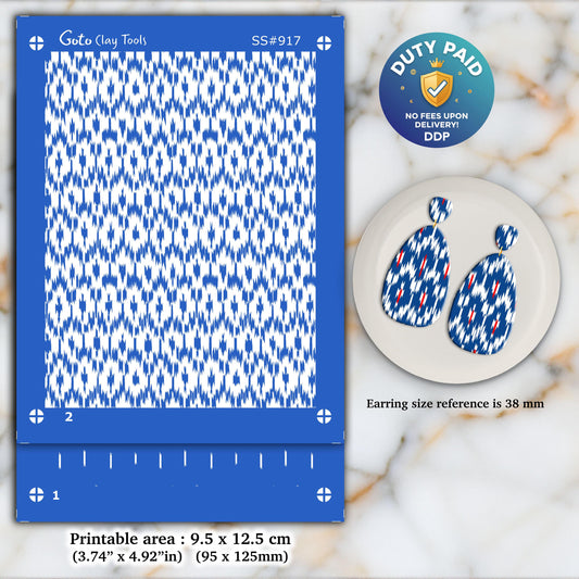 Ikat Silkscreen for Polymer Clay Earrings: Indian Style Stencil SS#917