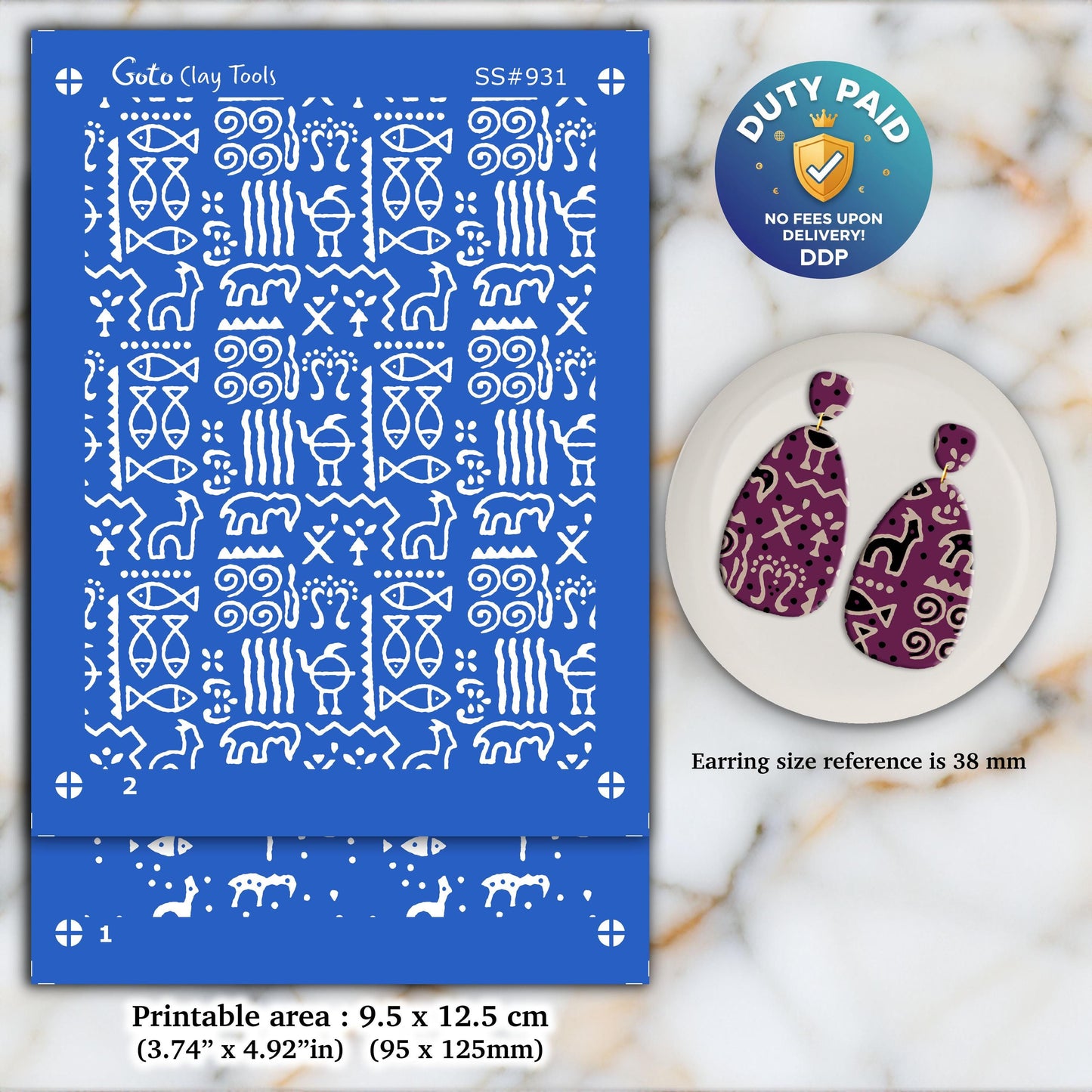 Indian Silkscreen for Polymer Clay Earrings: Naphthol Style Stencil SS#931