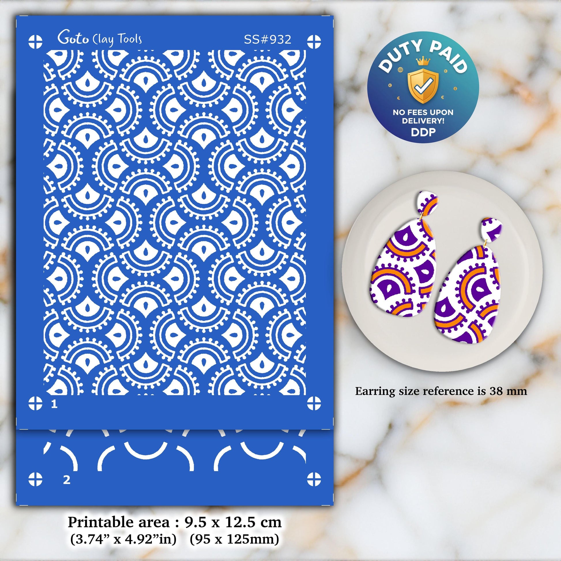 Indian Silkscreen for Polymer Clay Earrings: 2-Layer Stencil (9.5x12.5cm) SS#932