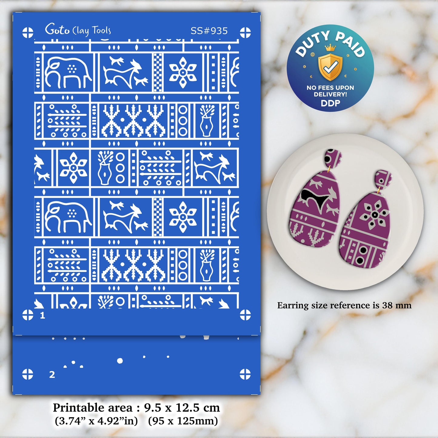 Indian Silkscreen for Polymer Clay Earrings: Naphthol Style Stencil SS#935