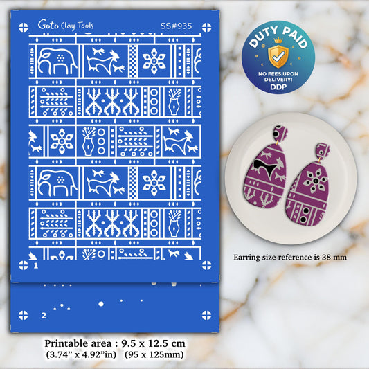 2 layers Indian style Silkscreen for Polymer Clay Earring making, Clay Stencils, Clay Earring Silkscreen, Polymer Clay Supplies SS#935