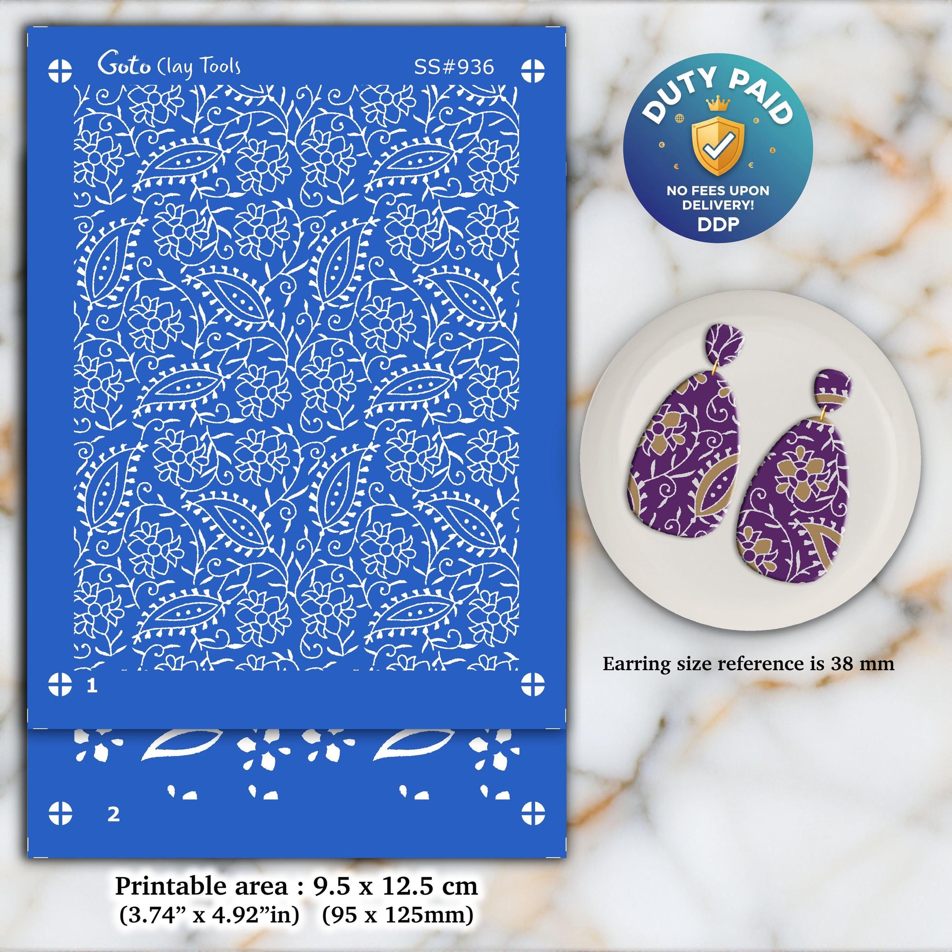 Indian Silkscreen for Polymer Clay Earrings: Naphthol Style Stencil SS#936