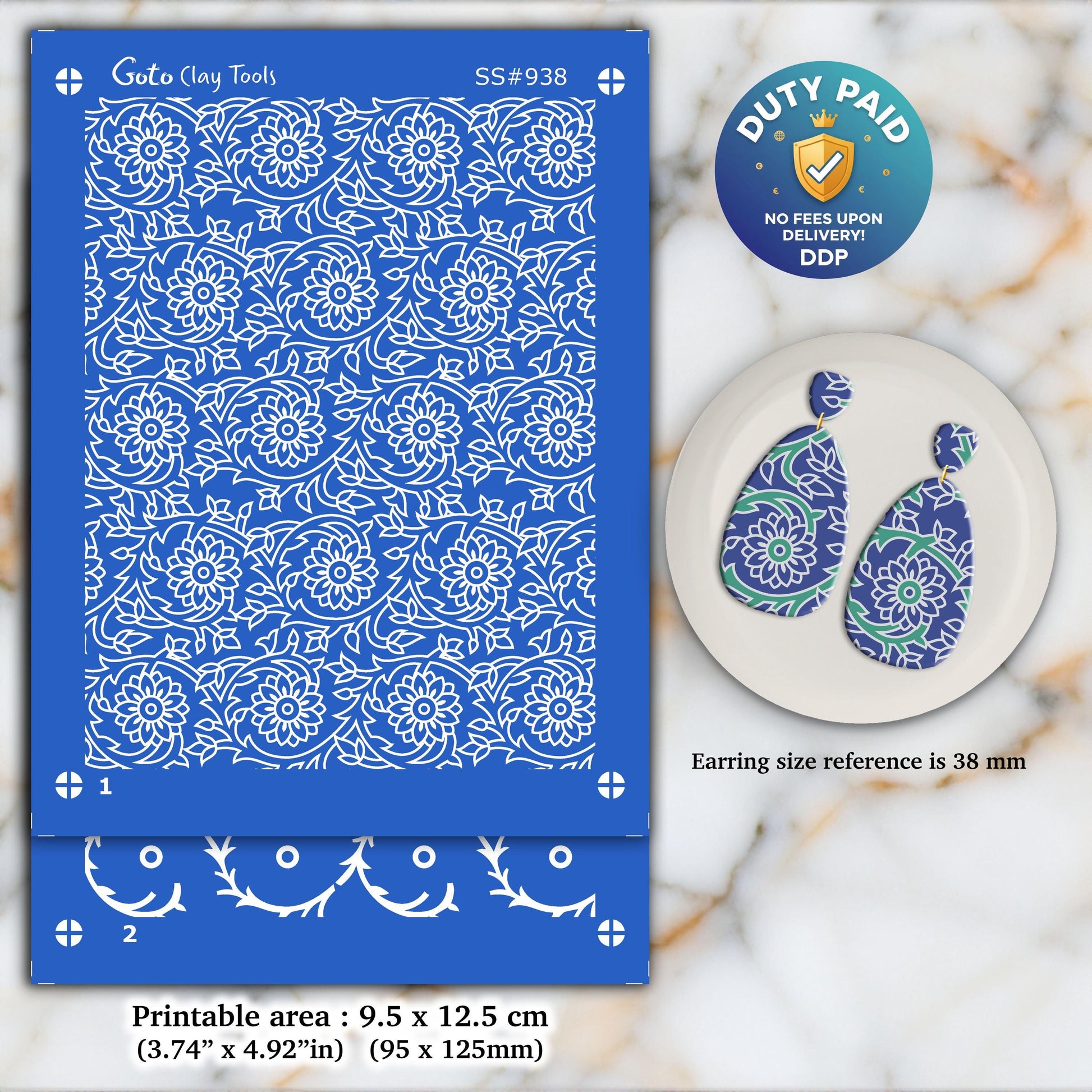 Indian Silkscreen for Polymer Clay Earrings: Naphthol Style Stencil SS#938