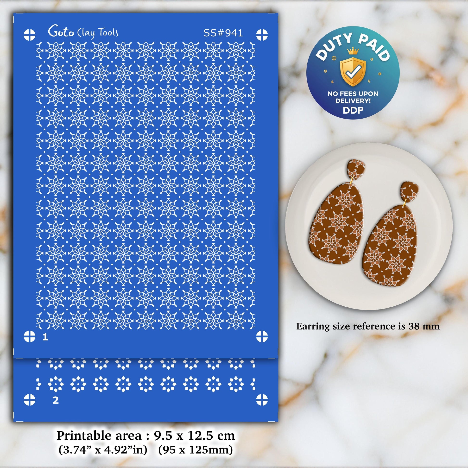 Indian Silkscreen for Polymer Clay Earrings: Naphthol Style Stencil SS#941