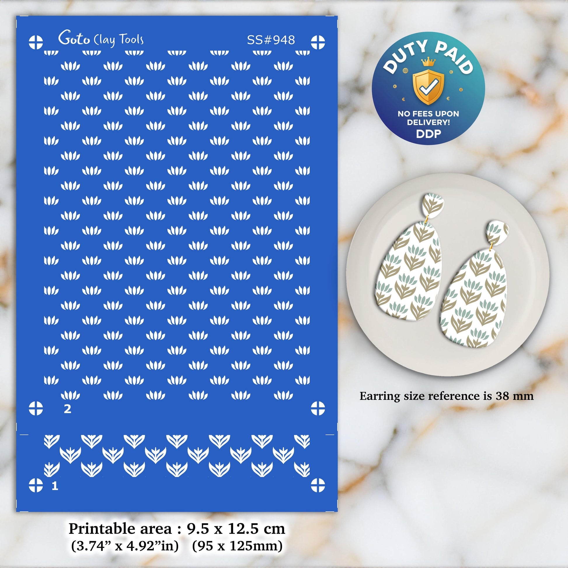 Indian Silkscreen for Polymer Clay Earrings: Naphthol Style Stencil SS#948