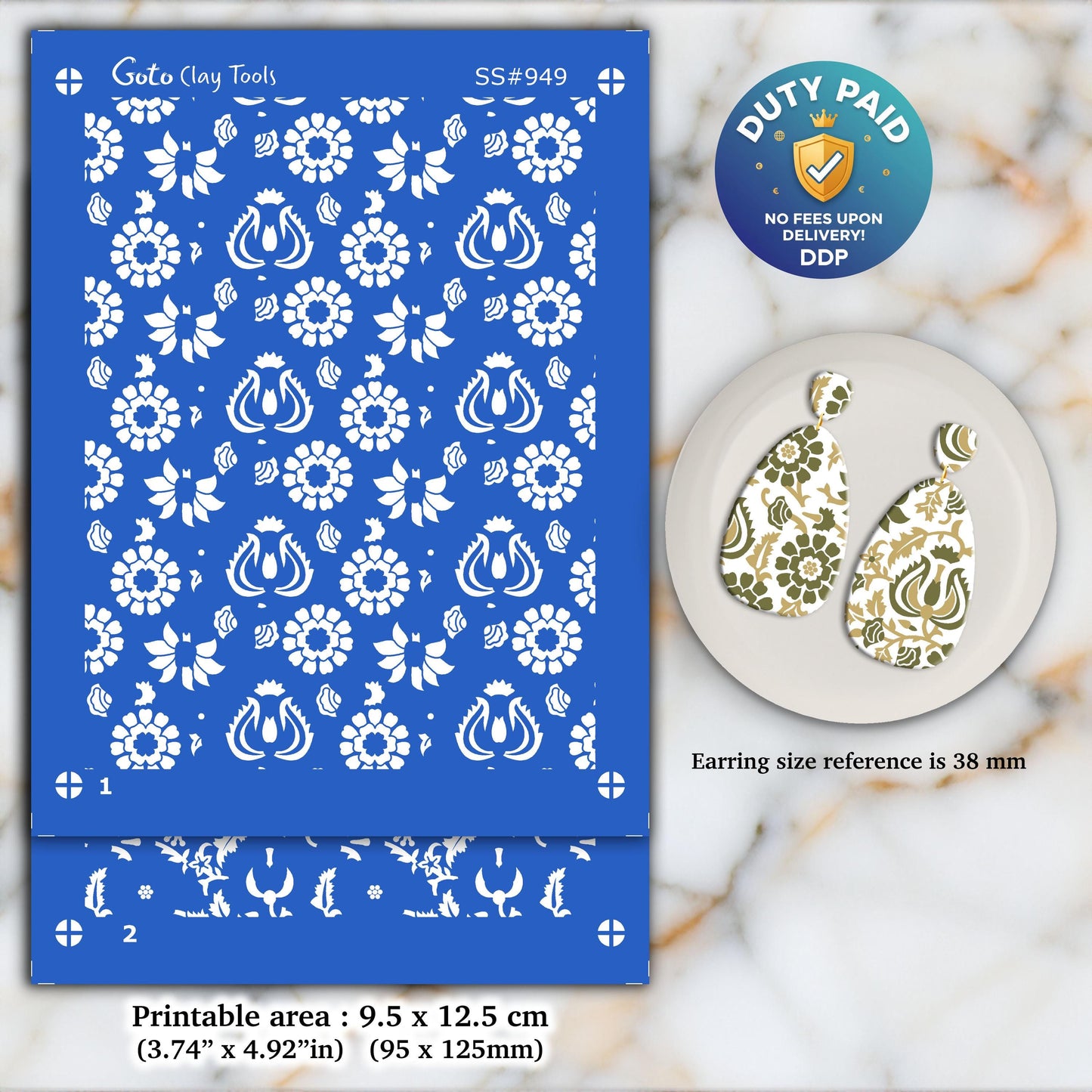 Elephant Block Print Silkscreen for Polymer Clay Earrings: Indian Style Stencil SS#949