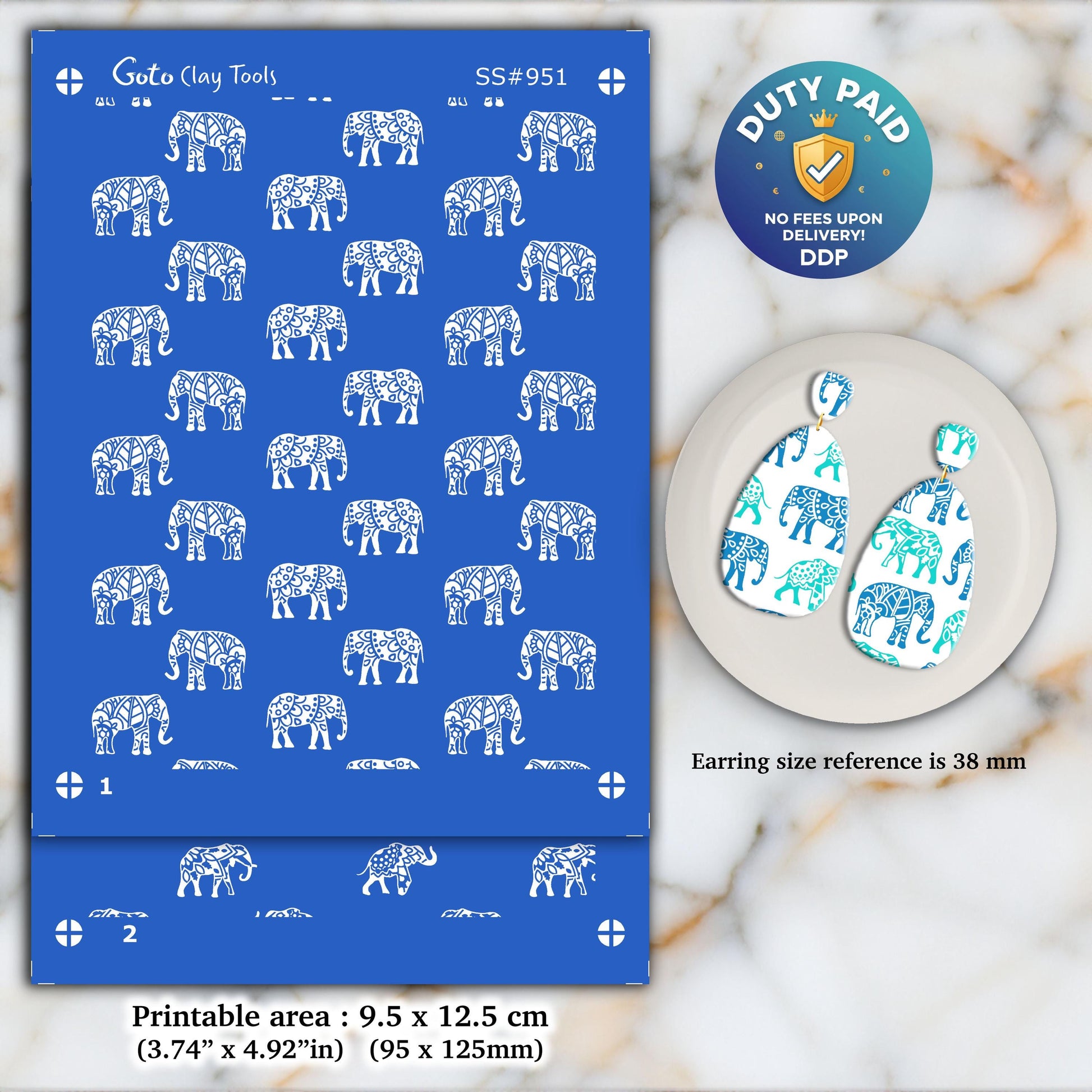 Elephant Silkscreen for Polymer Clay Earrings: Indian Style Stencil (SS#951, 9.5x12.5cm