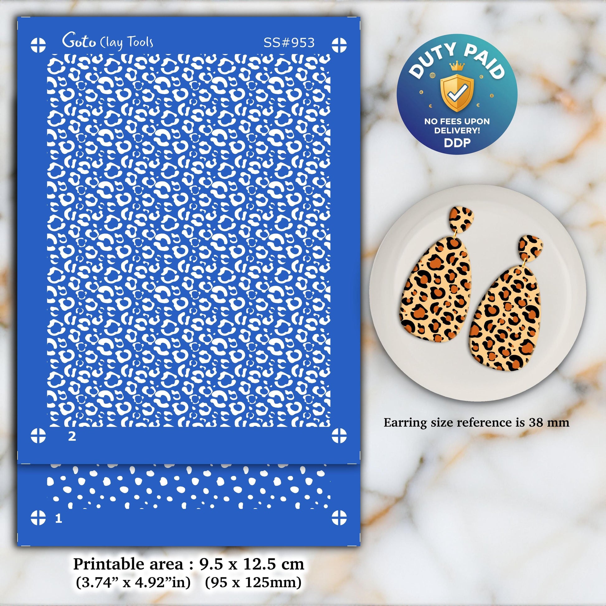 Leopard Print Polymer Clay Silkscreen Stencil for Earring Making SS#953