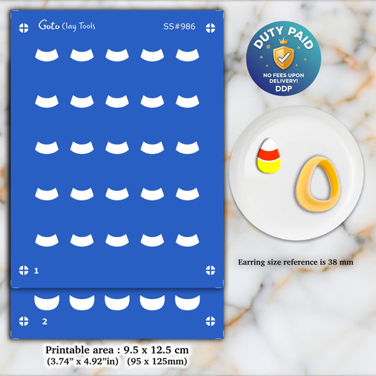 2 colors Candy corn Silkscreen with cutter for Polymer Clay Earring making, Clay Stencils, Clay Earring Silkscreen, #986