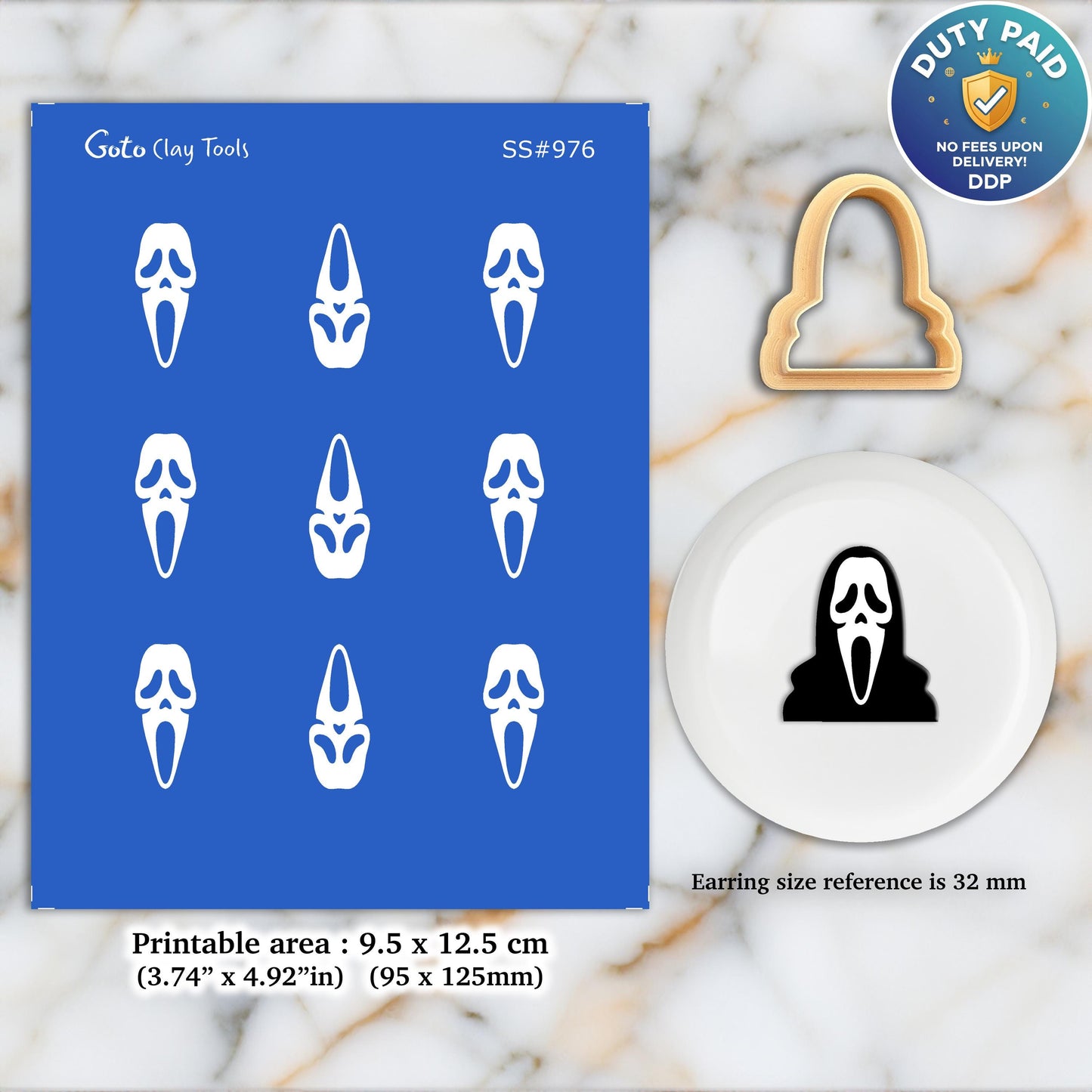 Halloween Ghost face Silkscreen for Polymer Clay Earring making, Clay Stencils, Clay Earring Silkscreen, Polymer Clay Supplies SS#976