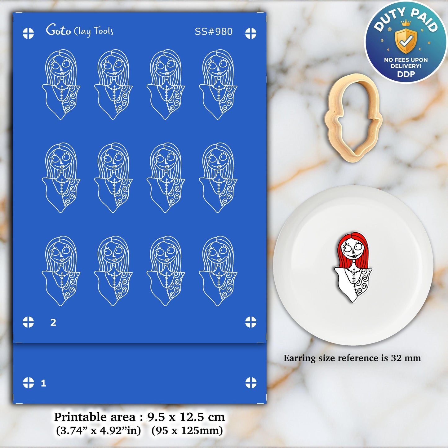 Halloween Sally Silkscreen for Polymer Clay Earring making, Clay Stencils, Clay Earring Silkscreen, Polymer Clay Supplies SS#980