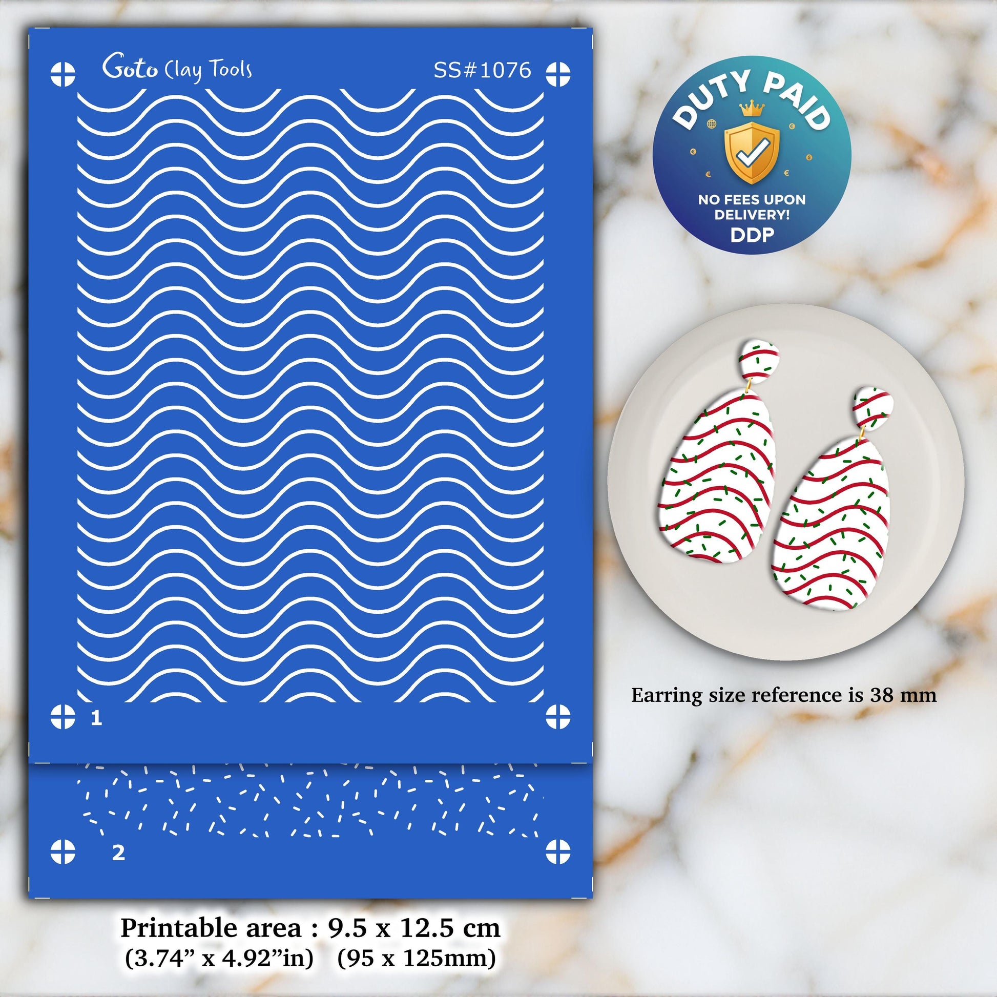 Waves and Leaves Silkscreen for Polymer Clay Earrings: Clay Stencil (3.74x4.92" Printable Area) SS#1076