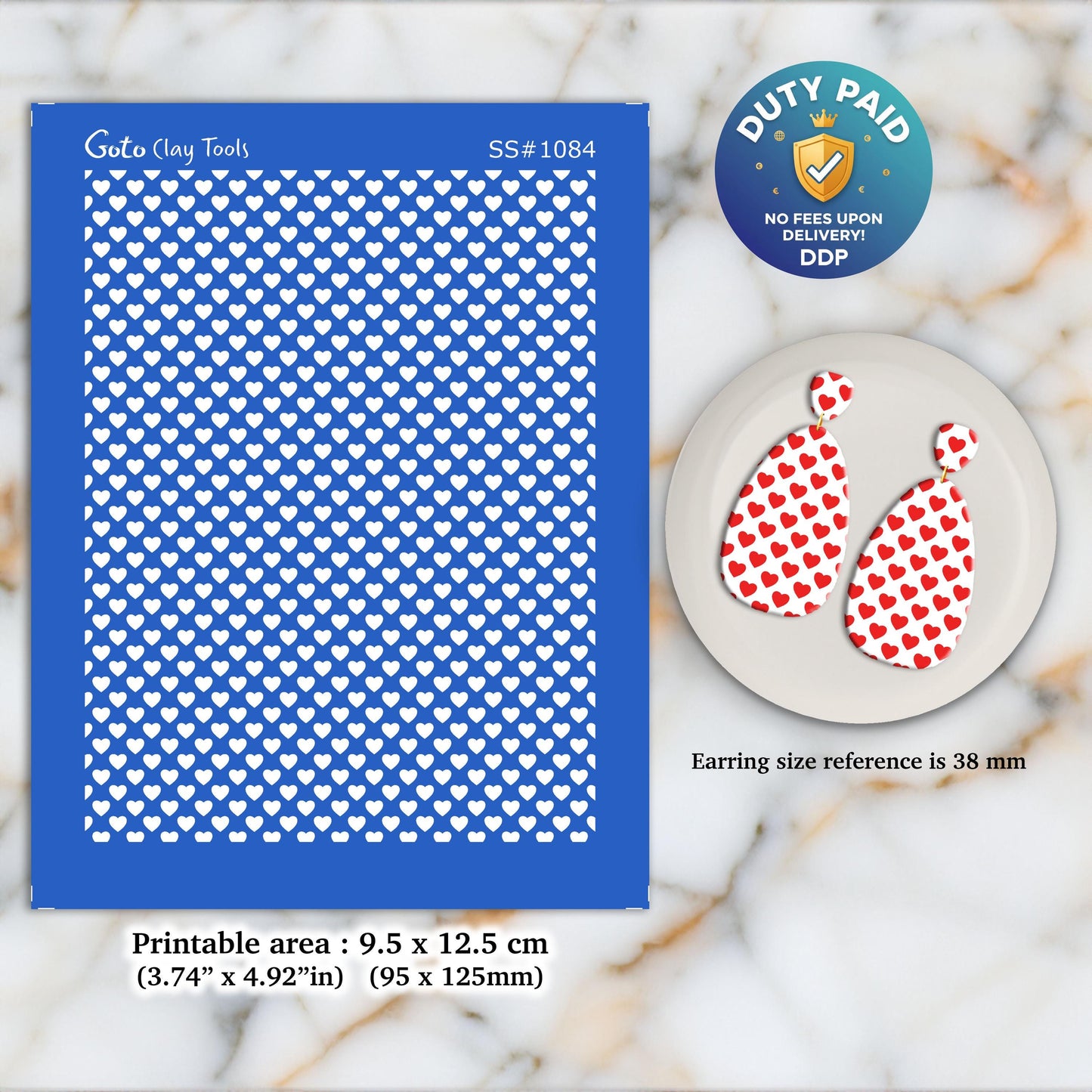 Heart Pattern Silkscreen for Polymer Clay Earrings: Stencil SS#1084