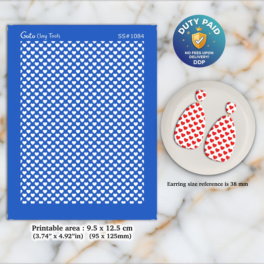 Heart Pattern Silkscreen for Polymer Clay Earrings: Stencil SS#1084