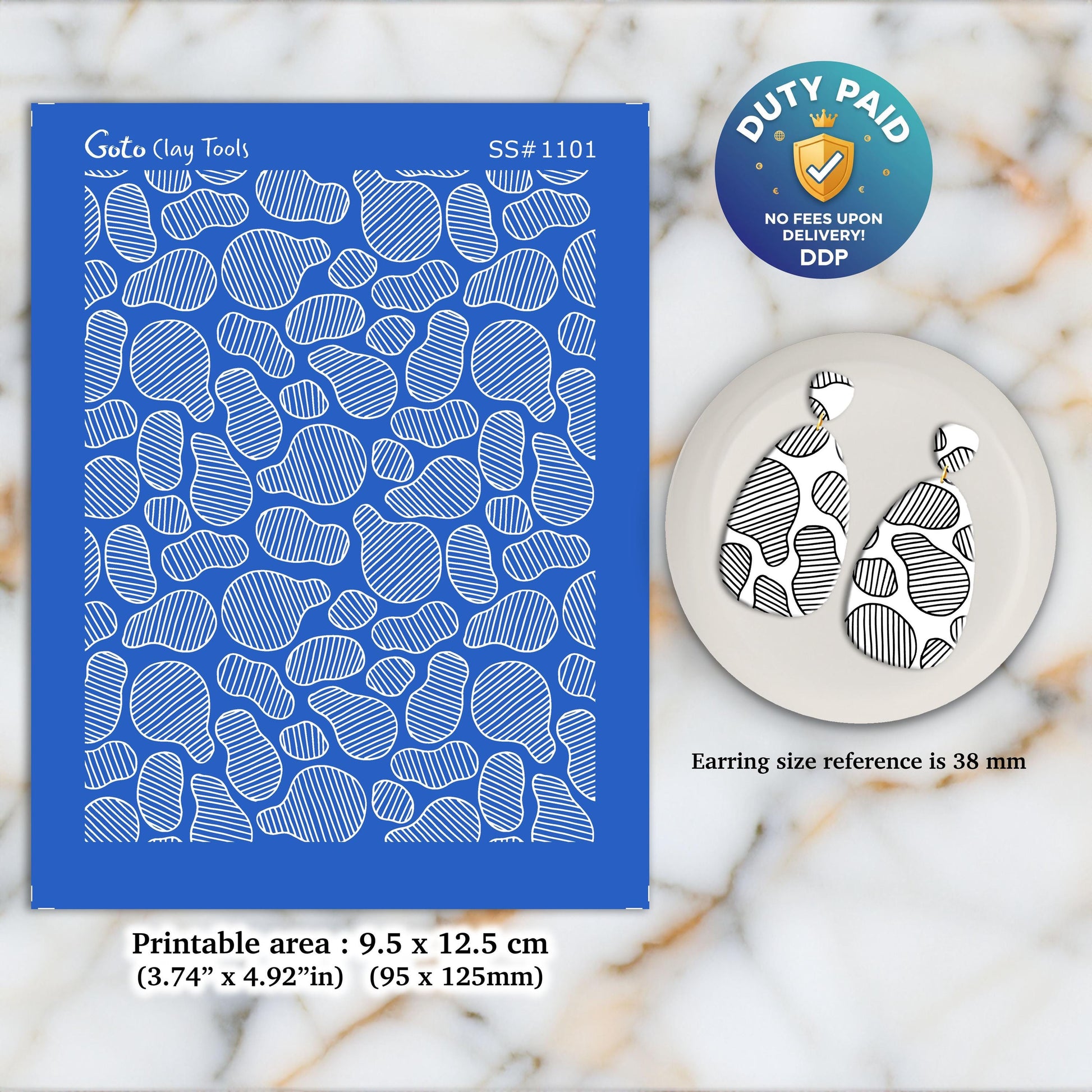 Stone Tile Silkscreen for Polymer Clay Earrings: Clay Stencil (3.74x4.92" Printable Area) SS#1101