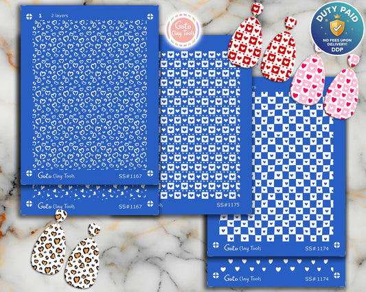 Checkered Heart Silk screen for Polymer Clay Earring, Clay Stencils, Clay Earring Silkscreen, Silkscreen for Polymer Clay SS-VAL-25-3