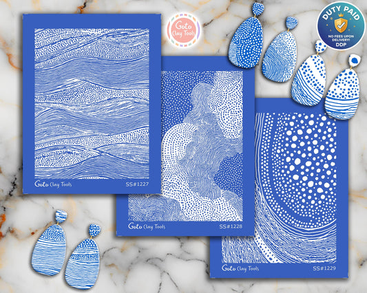 Organic Wave & Flowing Line Silkscreen for Polymer Clay | Abstract Landscape Dot Texture Print Screen 9.5×12.5 cm #SS26-13