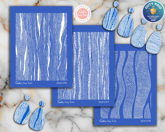 Organic Wood Grain Texture Silkscreen for Polymer Clay | Abstract Bark Line Design | 9.5×12.5 cm Clay Printing Screen #SS26-6