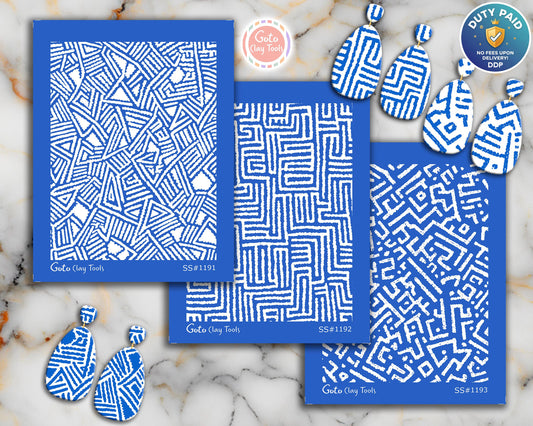 Abstract Geometric Maze Silk Screens for Polymer Clay | Tribal Line Art Patterns | 9.5 x 12.5 cm Printable Silkscreens #SS26-1