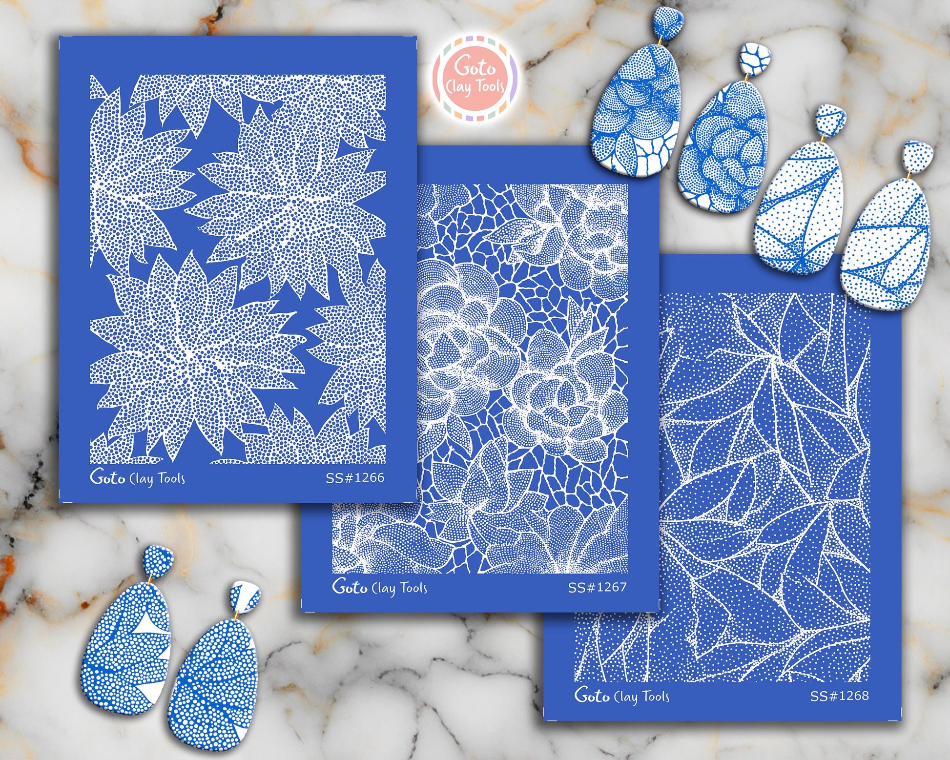 Dotwork Floral & Abstract Silkscreen Set for Polymer Clay | Botanical Flowers and Geometric Texture | 9.5x12.5 cm Printable SS26-26